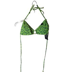 Cotton On Body Warped Checkerboard Halter Ring Bandeau Bikini Top, NWT, Medium